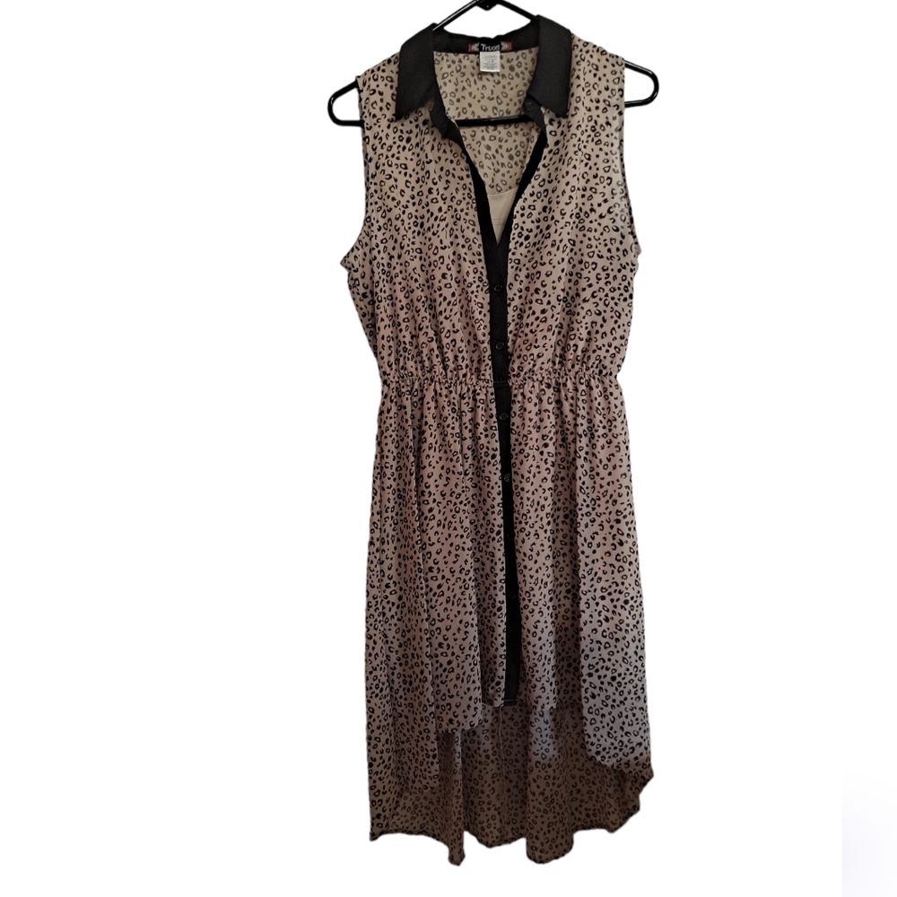 Trixie brown hi-lo animal print button up v neck dress